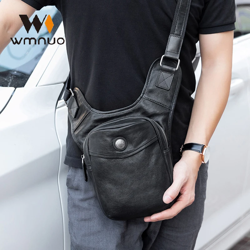 

Wmnuo Brand Shoulder Crossbody Messenger Bag Men Casual Genuine Leather Cowhide Saddle Chest Bag Men Travel Phone Bag Big Sale