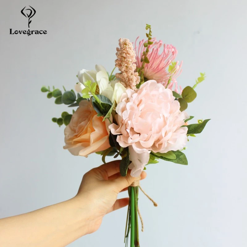 Mixed Roses Galsang Artificial Silk Flowers Bouquet Pink Fake Flowers Bundle Decoration for Wedding Home DIY Accessories Florals