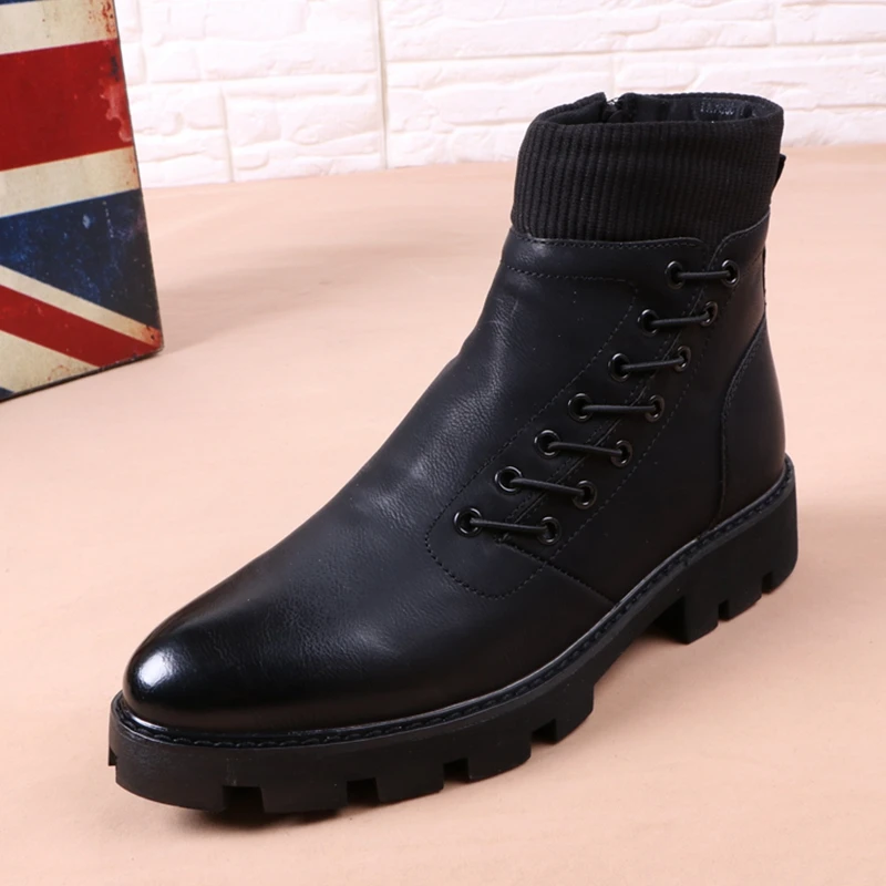 italian brand designer mens leisure cowboy boots natural leather platform shoes black autumn winter ankle boot short botas male