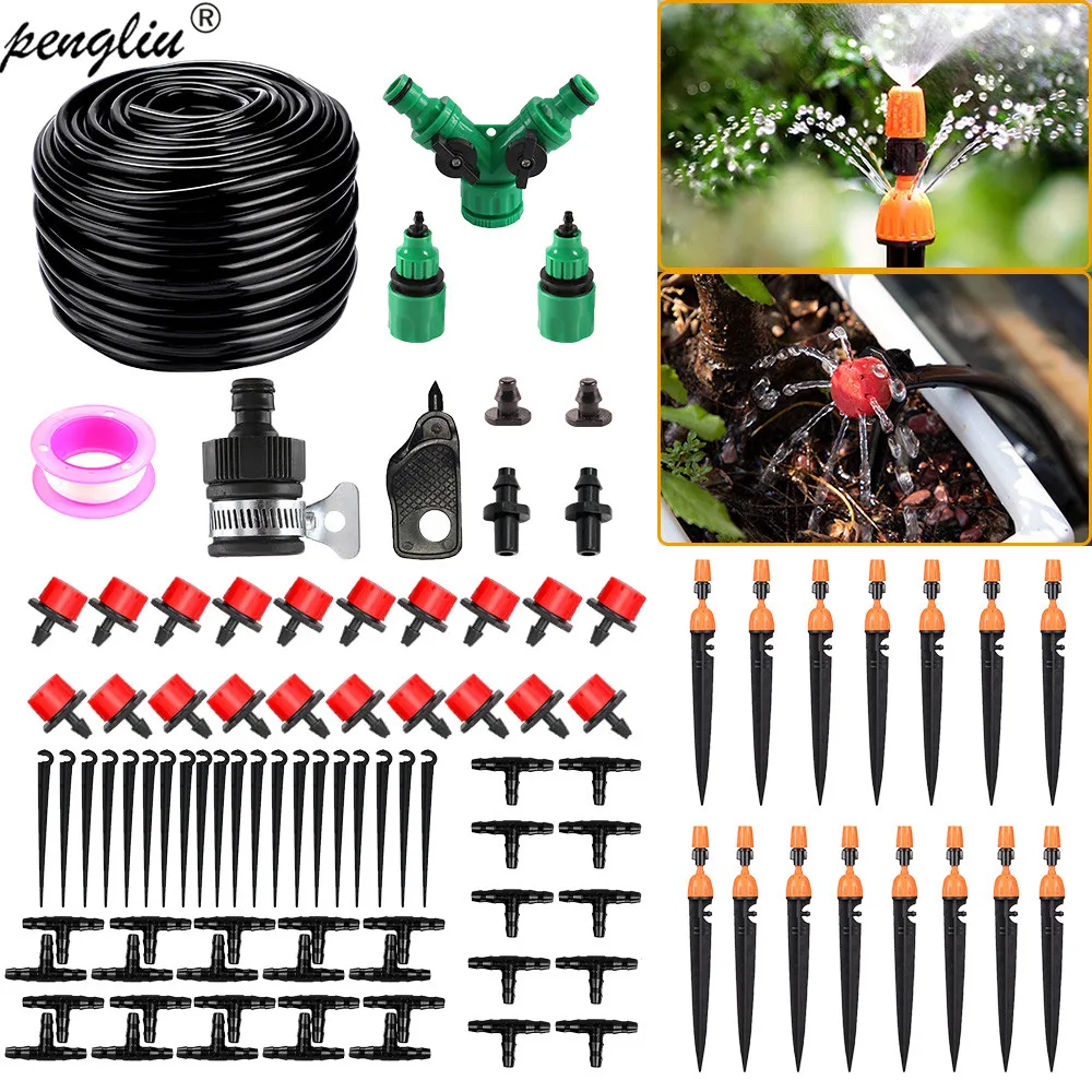 

50M-5M DIY Automatic Micro Drip Irrigation System Garden Greenhouse Irrigation Spray Self Watering Kits with Adjustable Dripper