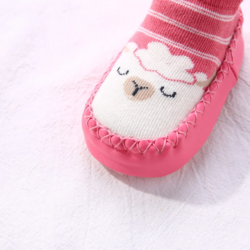 Toddler Indoor Socks Newborn Baby Soft Prewalker Shoes Thick Winter Terry Cotton Girl Kids Rubber Sole Infant Boy Cartoon Sock