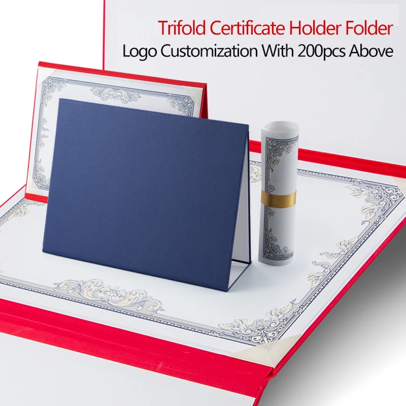 Blue Pearl Luster Specialty Paper A4 Certificate Holder Cover,Satin Corners Trifold Red Cardboard Folders