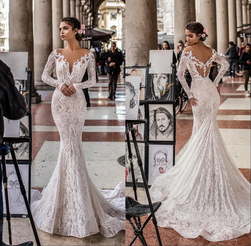 Robe De mariée sirène à manches longues, dos nu, nouvelle mode, 2020