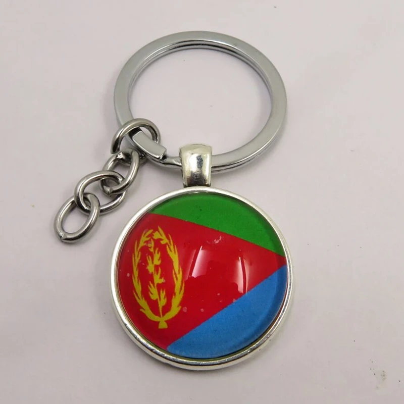 Eritrea Glass Beads Key Chain Key Ring keychains 25mm Silver Plated Metal Keyrings Women Men Car Keychain Jewelry