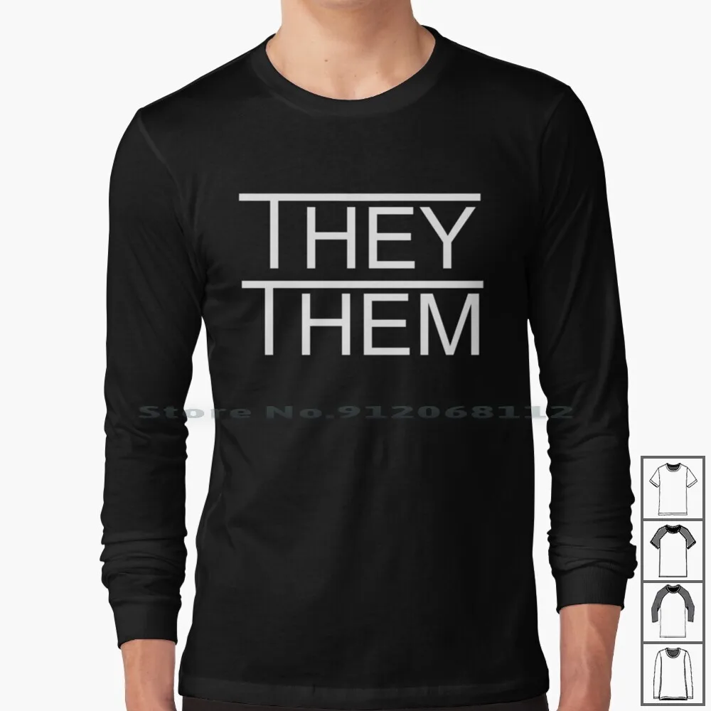 They / Them 100% Cotton Long Sleeve T Shirt Theythem Genderqueer Genderfluid Agender Nonbinary Lgbt Mogai Pronouns Tee Short