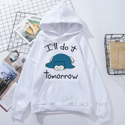 Snorlax I 'Ll Do It Tomorrow 여성용 재미있는 그래픽 후디, 하라주쿠 카와이 의류, 동물 프린트, 여성 운동복, 남녀공용 후디