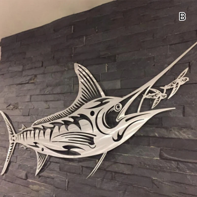 Gorąca sprzedaż Metal Marine Fish Wall ozdobne kute żelazo kryty Ornament rzemieślniczy dla domu salon sypialnia dekoracje wiszące