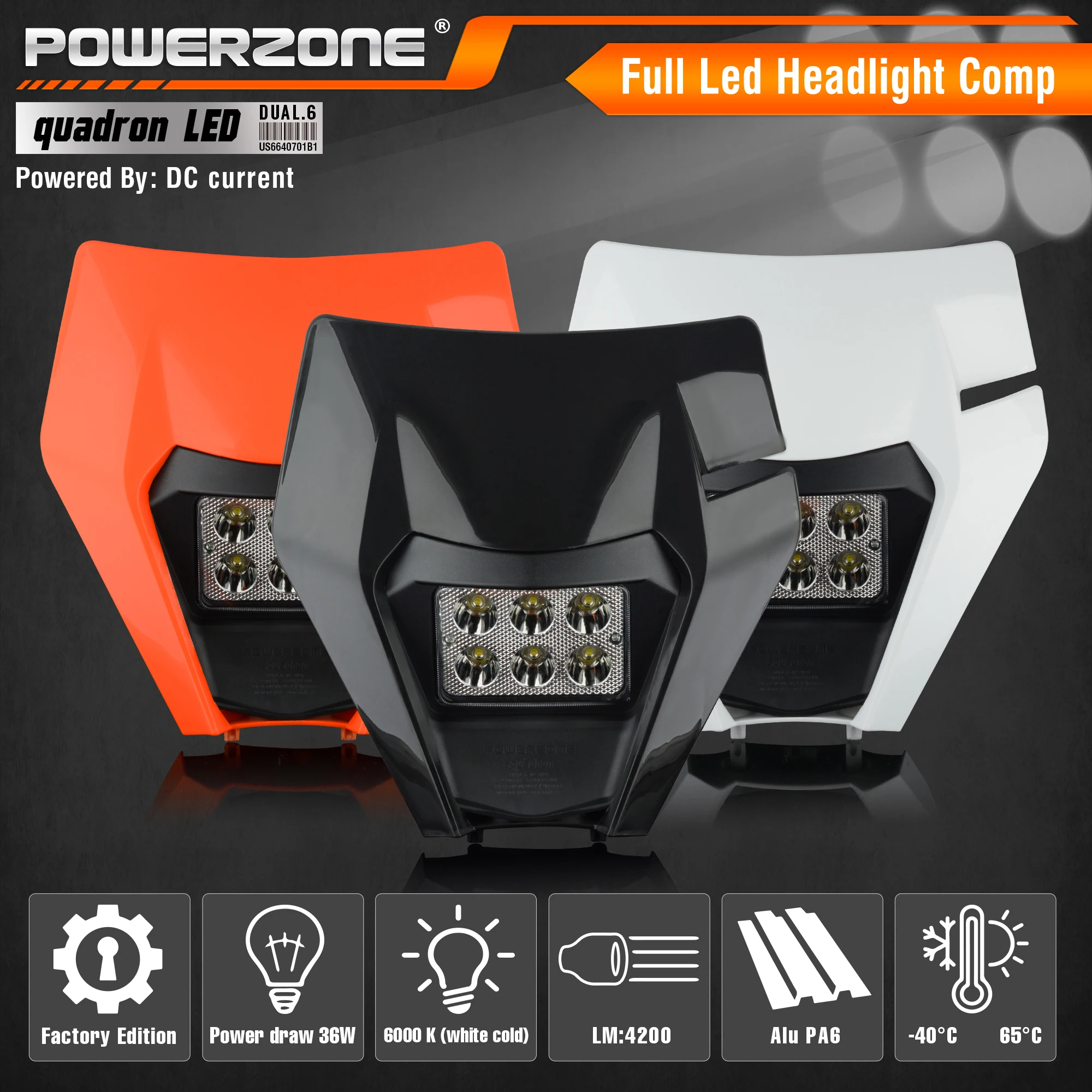 PowerZone Motorcycle  Headlight Headlamp Head Light Supermoto Fairing For KTM EXC SXF MX Dirt Bike Enduro  Headlight