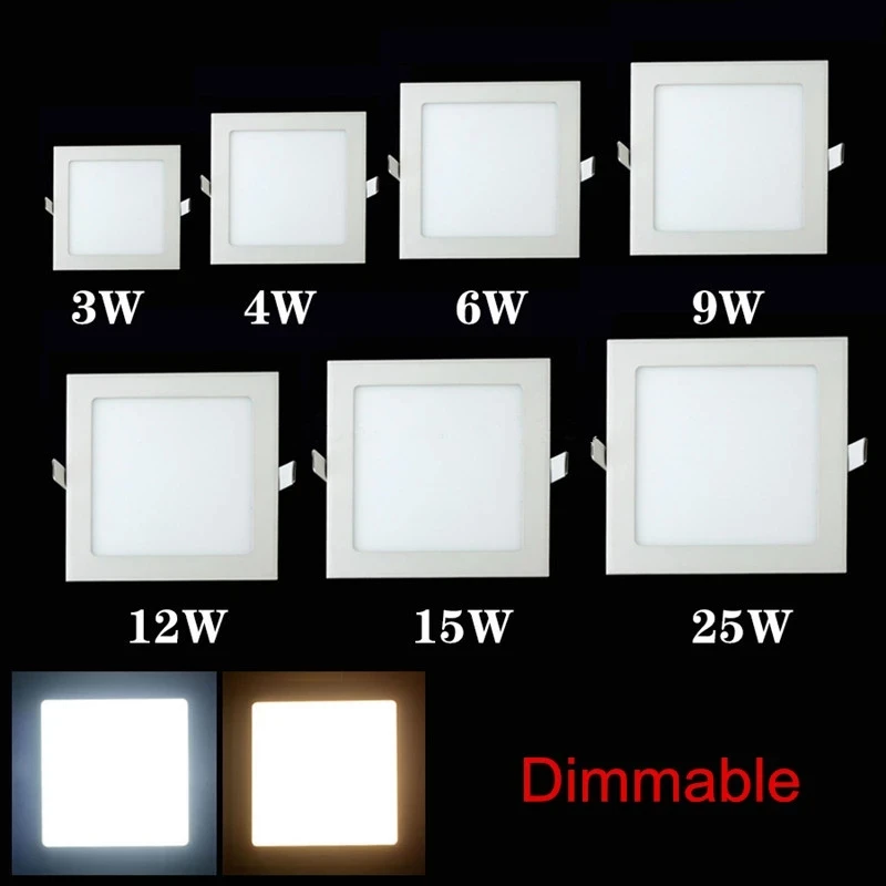 Luz descendente led regulable para interiores, foco cuadrado de 3W, 4W, 6W, 9W, 12W, 15W, 25W, CA 85-265V