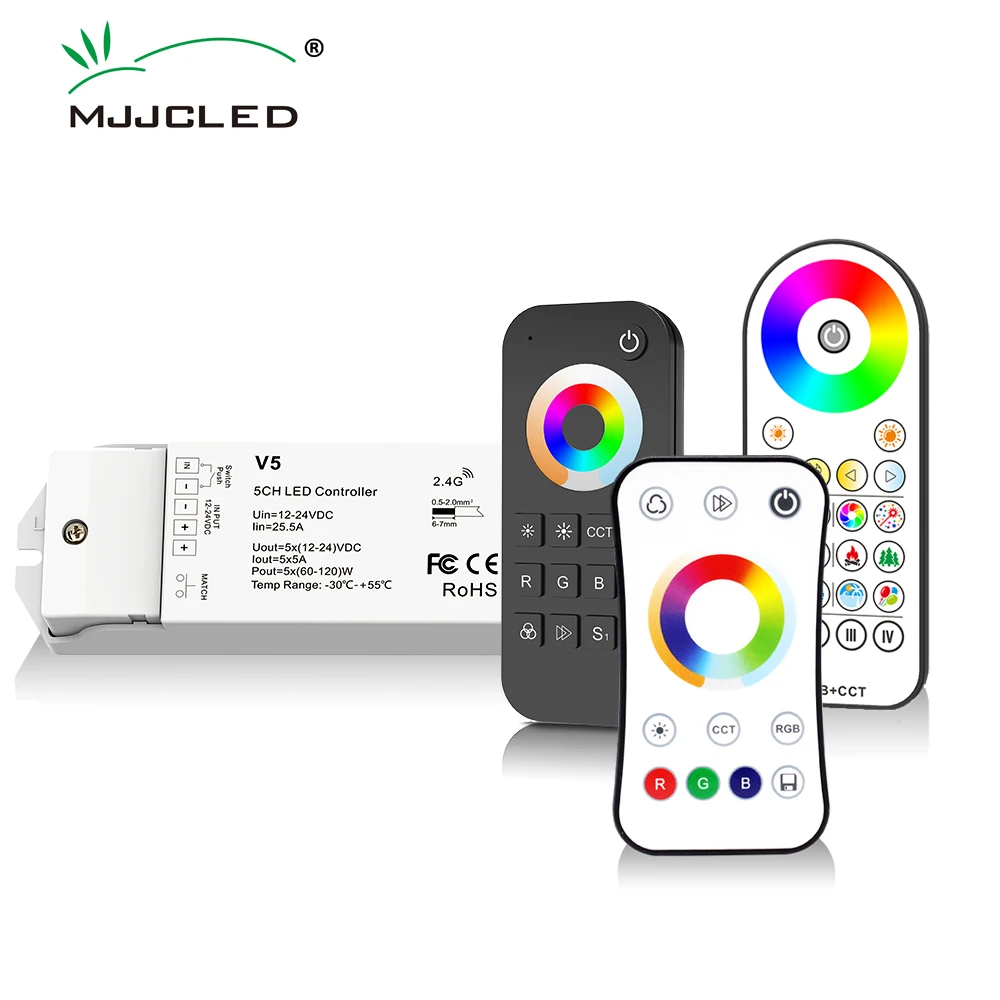 

RGB RGBW RGBWW RGBCCT Controller 12V 24V DC 25A 5CH LED Strip Light 2.4G RF Wireless Wifi Touch Remote 4 Zone Controler V5