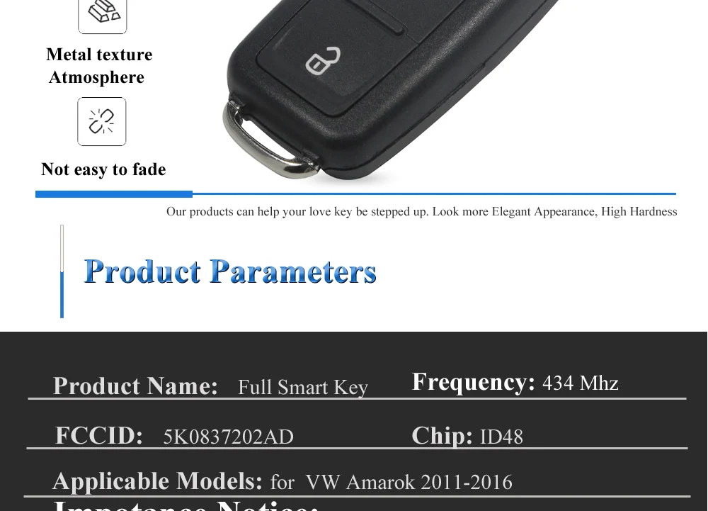 Jingyuqin 2 Tasten Flip Remote Auto schlüssel 7E0837202AD 434MHz für VOLKSWAGEN VW Amarok Transporter 2011-2016 ID48 chip 5K0 837202AD – Detail 4