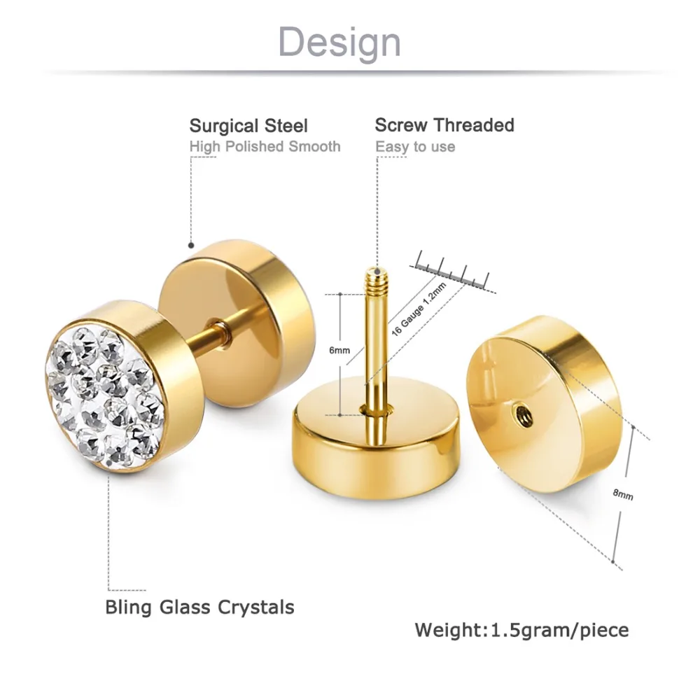 Edelstahl Herren Ohrringe Schwarz/Silber Farbe Ohrstecker für Jungen Tschechische Kristalle Ohrstöpsel Ohrstecker Piercing Schmuck – Detail 1