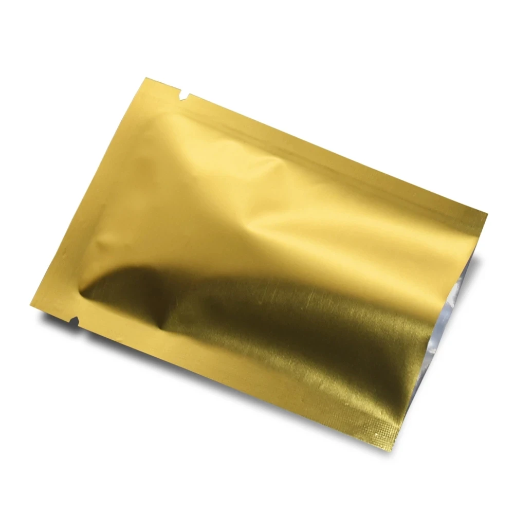 100Pcs/Lot Heat Vacuum Seal Food Snack Tea Coffee Bean Storage Pack Pouches Gold Matte Aluminum Foil Open Top Bag Tear Notch