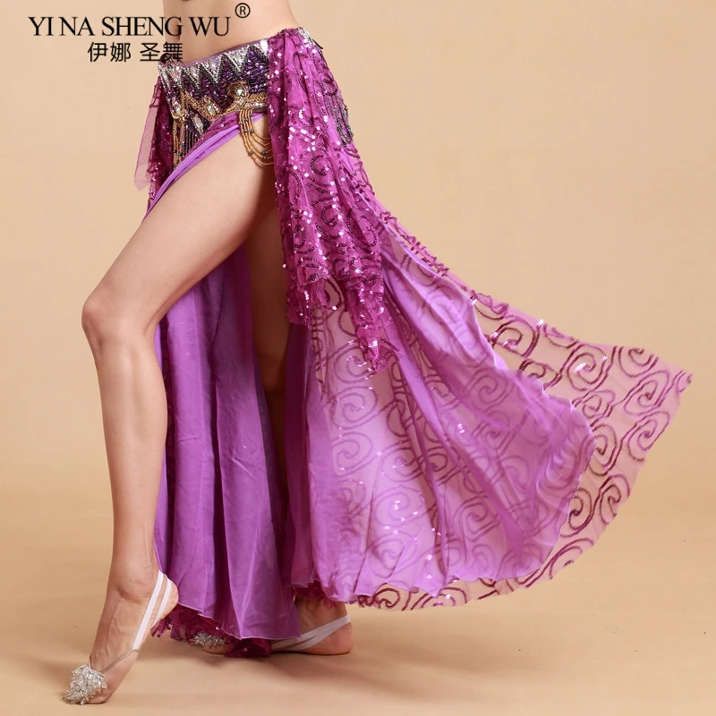 New Women Belly Dance Costume Long Sexy Skirt Side Split Wave Swing Skirt Oriental Dance Performance Clothing Dress Stage Dancer