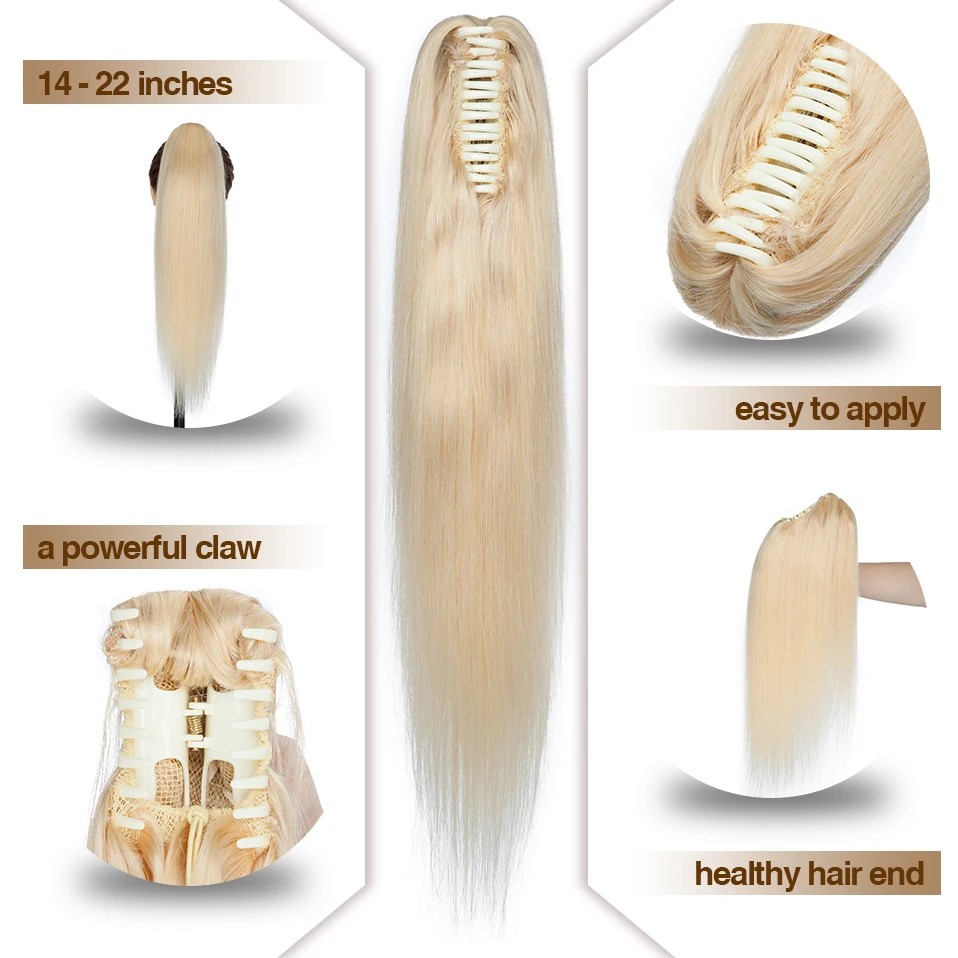 S-noilite rabo de cavalo cabelo humano 14-22 polegada garra clip em extensão rabo de cavalo em linha reta cabelo natural preto loira marrom feminino
