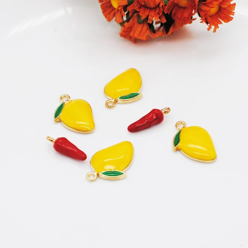 20pcs/lot Enamel Mango Chili Food & Beverages Charm For Jewelry Making Earring Pendant Bracelet Necklace Charms DIY Charms