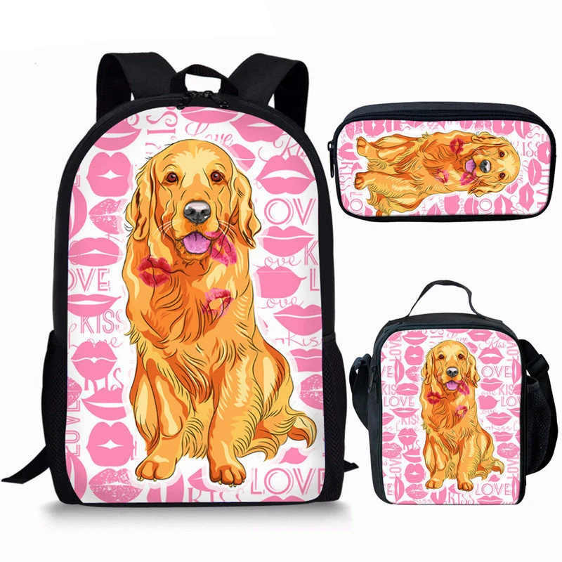 

Girls School Bags Golden Retriever Print Schoolbags for Kids Boys Toddle Bookbags Mochila Colorful Pug Dog Satchel