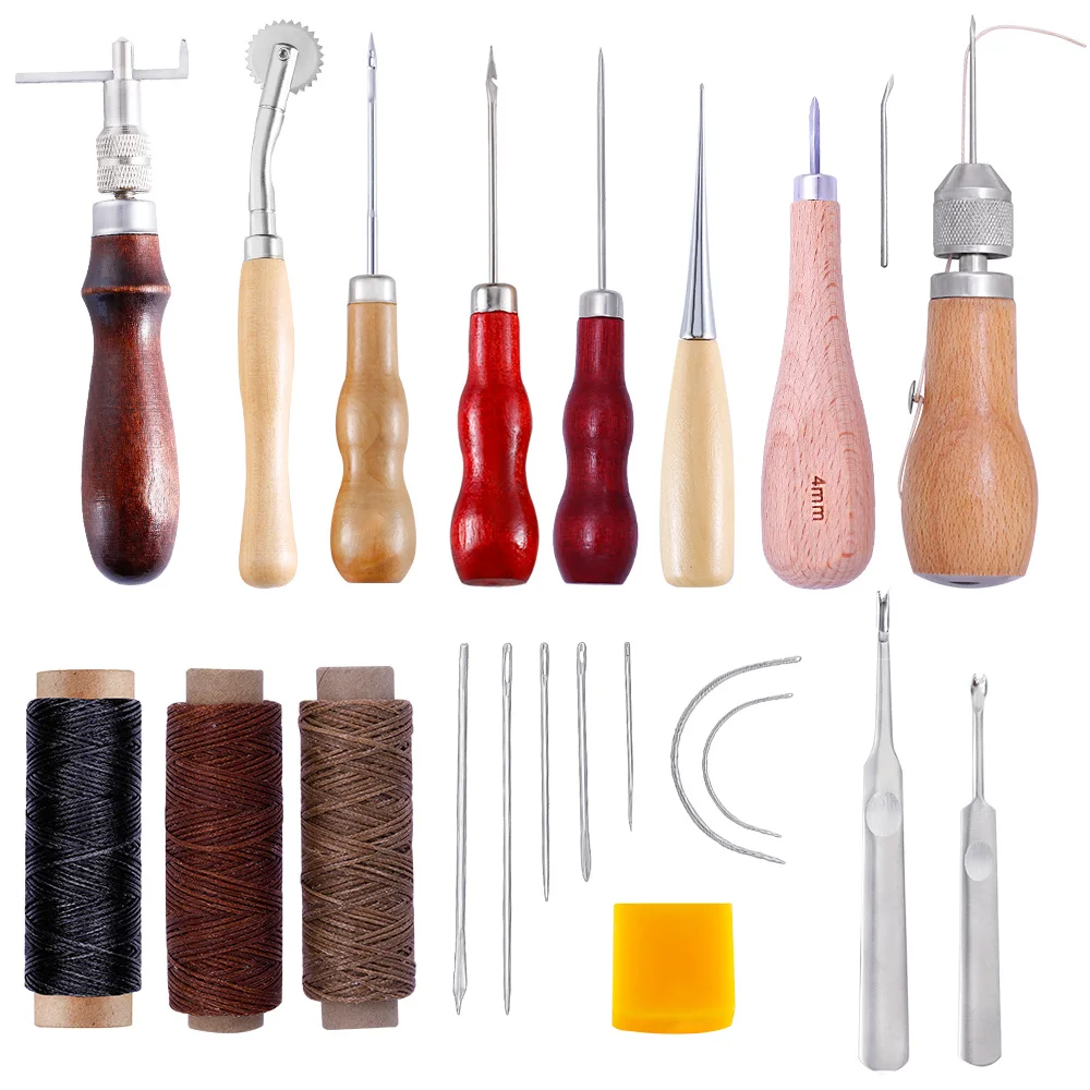 

21PCS Sewing Craft Leather Tools Set DIY Handmade Punch Edger Trench Device Belt Puncher Kit Carving Work Saddle Leathercraft