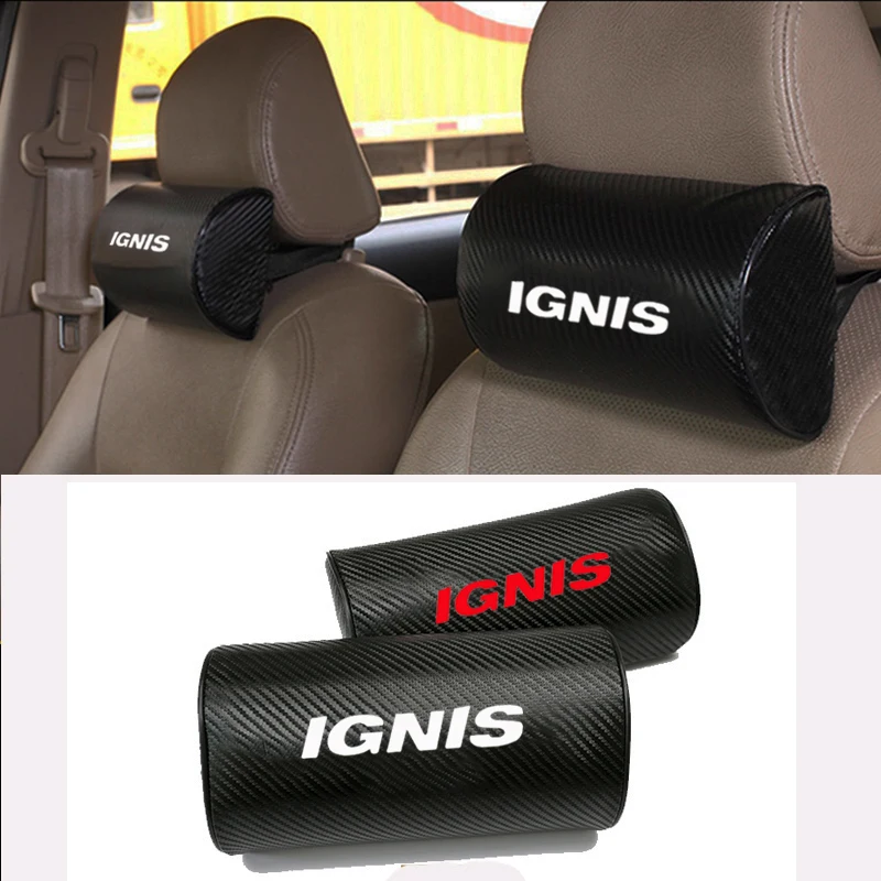 Asiento de coche de cuero PU con textura de fibra de carbono, cojín de descanso para cabeza y cuello, soporte para el cuello, almohada de seguridad, reposacabezas para Suzuki Ignis