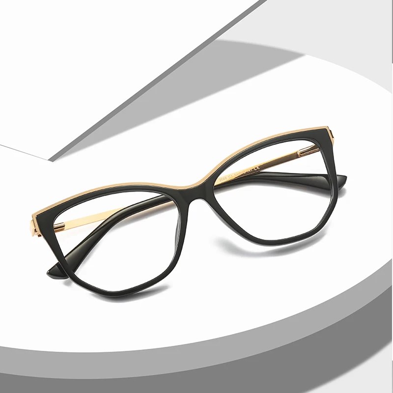 Fashion Women Eyeglasses Frame Cat Eye Full Rim Plastic Front Rim Alloy Temple Arms Anti-Scratch Coating Female Spectacles Frame