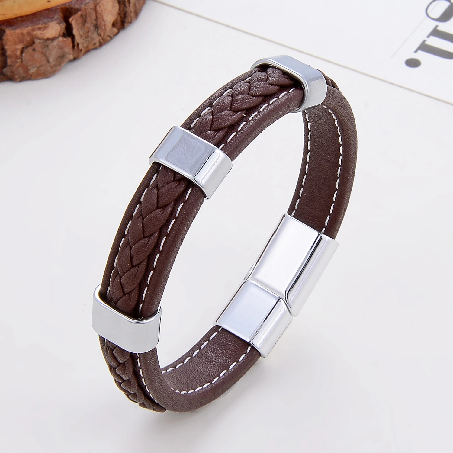 Klassisches geflochtenes Lederarmband für Damen, Zinklegierung, Metall, Herrenschmuck, Armbänder, Damen-Accessoires, 2021, Phevт Alem – Detail 17
