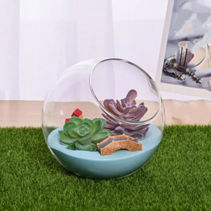 Free Shipping 4pcs/pack Diameter=8cm 10cm 12cm Side Open Glass Terrarium Vase Table Fishbowl Landscape Decorative Container