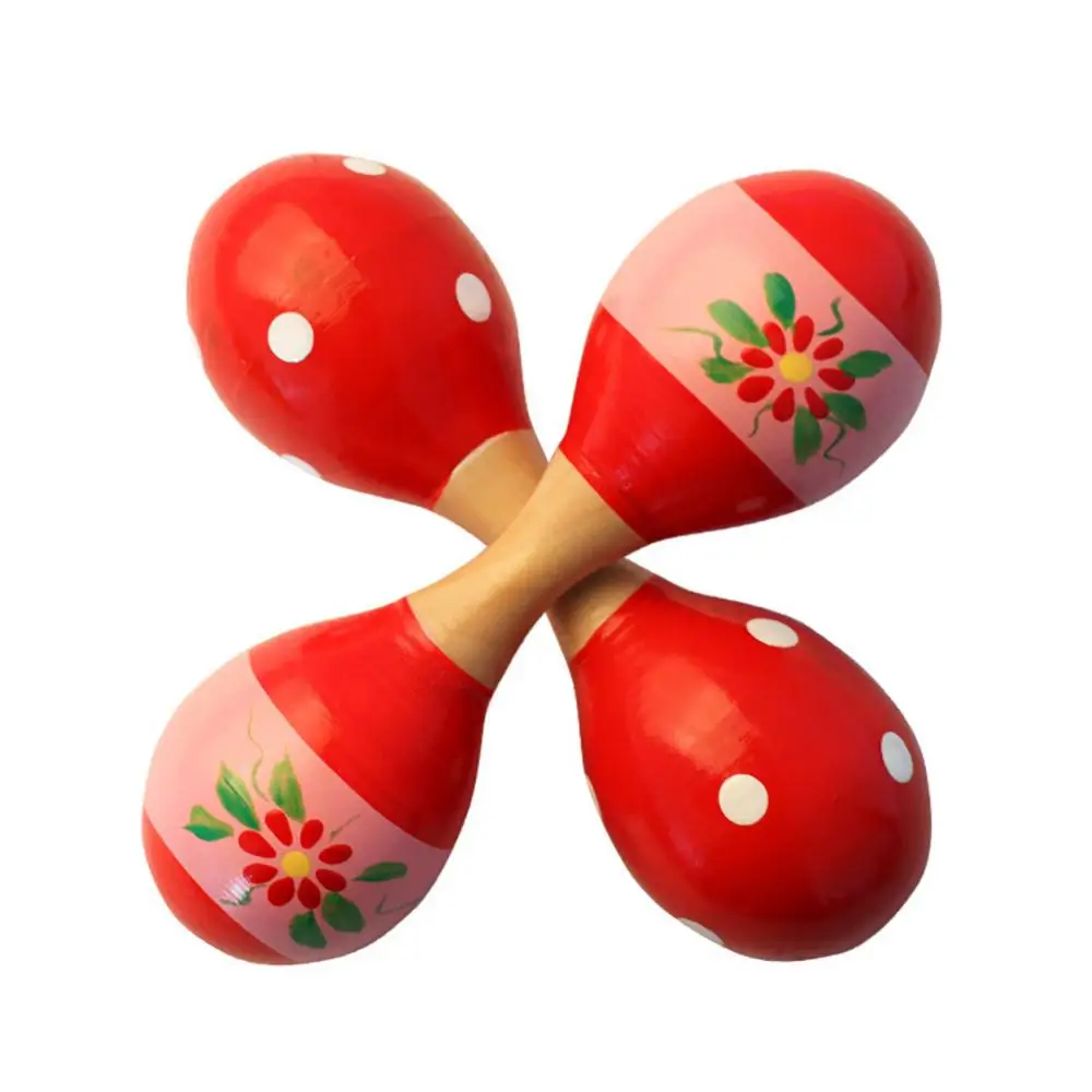 1 Pcs Baby Rattle Maraca Rattles Sand Hammer Toy 15cm Wooden Double Head and Hamme Musical Percussion Instrument Teaching Aid