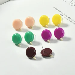 925 Silver Needle Macaron Color Stud Earring Acrylic Round Resin Ear Pin DIY Earrings Ornament Material Accessories 4pcs