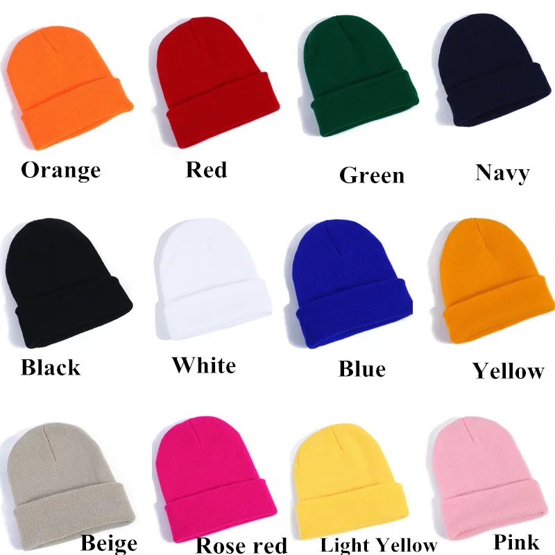 Winter Knitted Skullcap Adult Casual Hip Hop Hat Women Men Lovely Beanies Cap Unisex Solid Color Keep Warm Elastic Hats