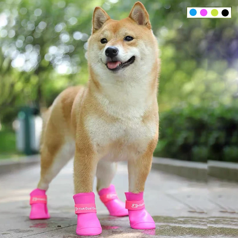 Pet dog rainshoes 4 sztuk/zestaw silikonowy, antypoślizgowy buty wodoodporne buty dla psów cukierkowy kolor pet deszczowe dni pojawiają się