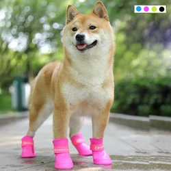 pet dog rainshoes 4pcs/set silicone antiskid boots waterproof dogs shoes candy colored pet rainy days appear essential boots