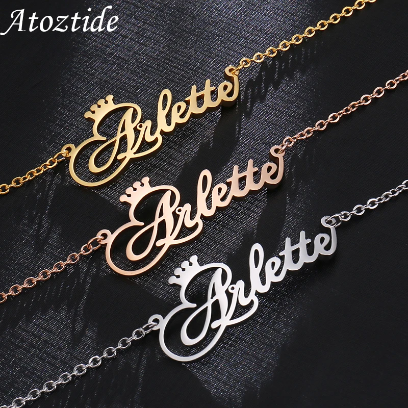 Atoztide Customized Bracelet Personalized Special Chain Nameplate Women Kids Stainless Steel Gold Color Bangle Chrismas Gift