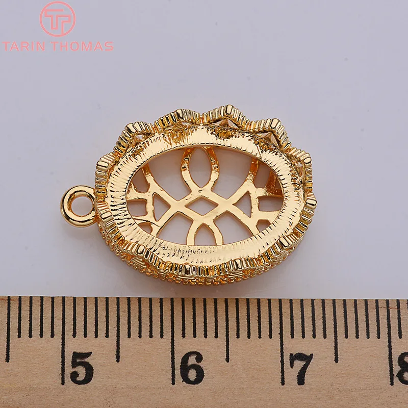 (502) 6PCS Inner 13x18MM 24K Gold Color Plated Brass Oval Shaped Base Charms Pendants High Quality DIY Jewelry Making Findings