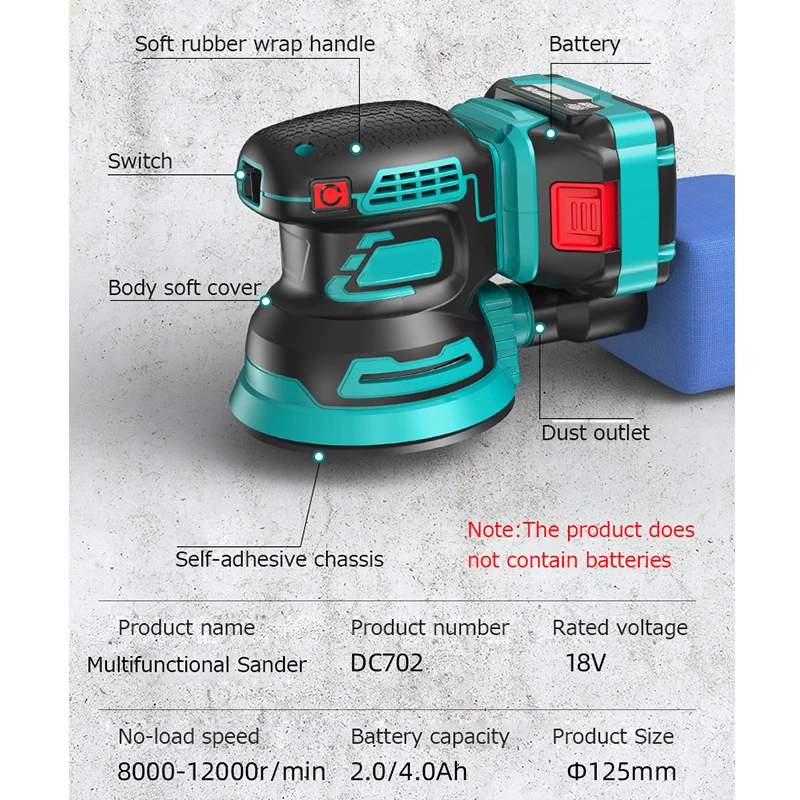 Cordless Electric Sander Random Orbital Brushless Polishing Machine Speed Adjustable Wood Grinder Polisher No Battery