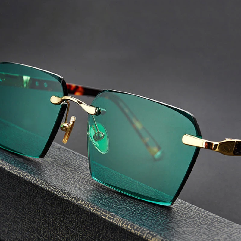 

Vazrobe Stone Sunglasses Male Women Unisex Rimless Green Natural Crystal Sun Glasses for Men Anti Scratch Eye Dry