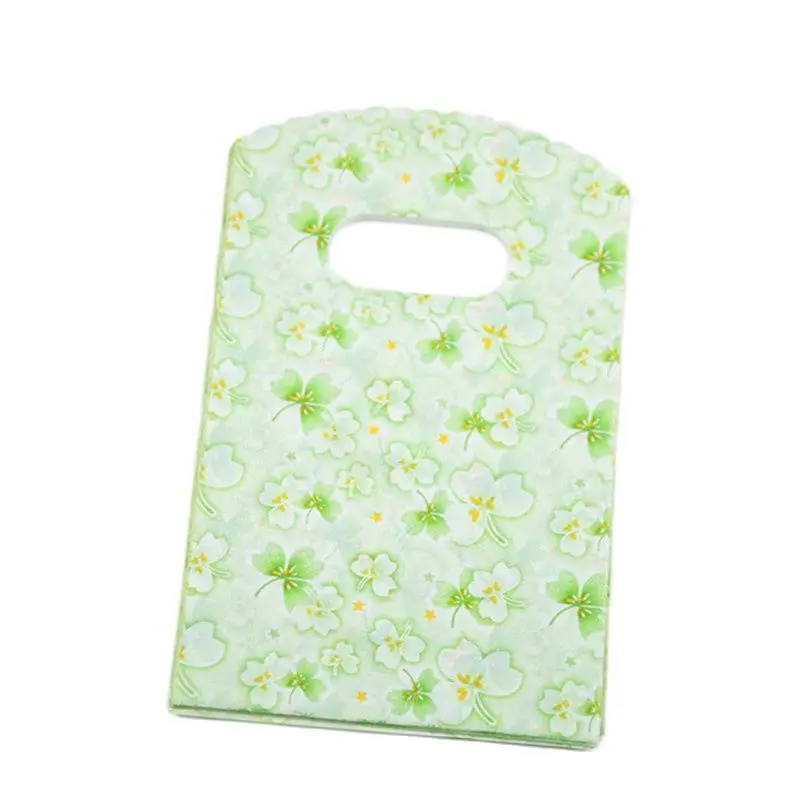 50pcs/lot 9*15cm High Quality Luxury Gift Packaging Pouches with Green Flower Small Sachet Plastique Bonbon