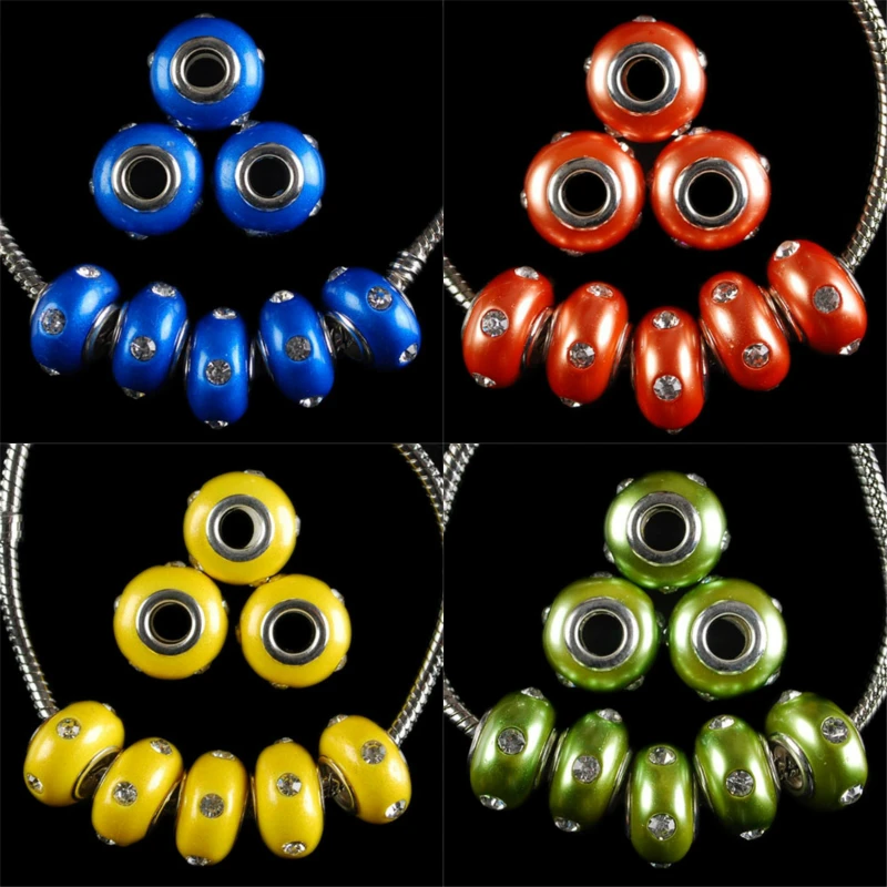 5Pcs 9x15mm Polymer Clay Rhinestone Beads Spacer Loose Bead For Jewelry Making DIY Necklace Bracelet Design Charms Accessories