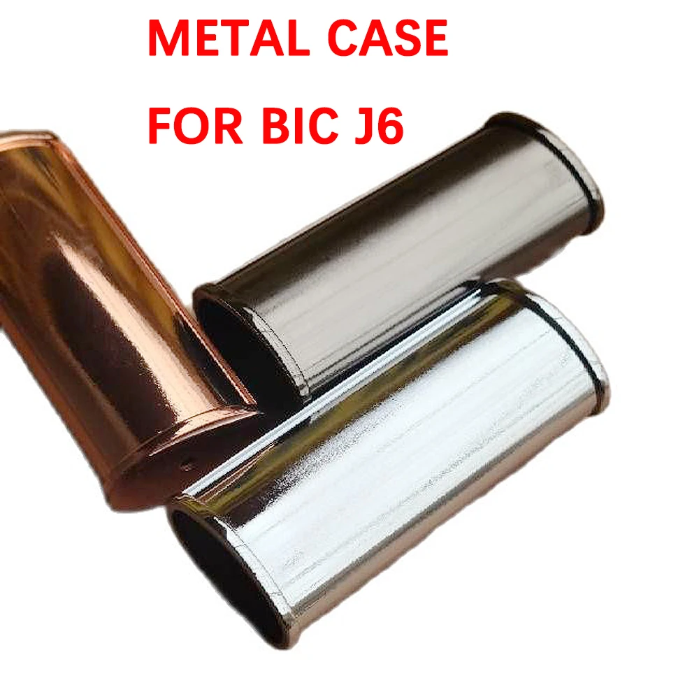 10pcs Zinc Alloy Metal Big Case Shell for Bic J6 Lighter Stripes On Side Can Covered with Decorative Leather 3 Colors