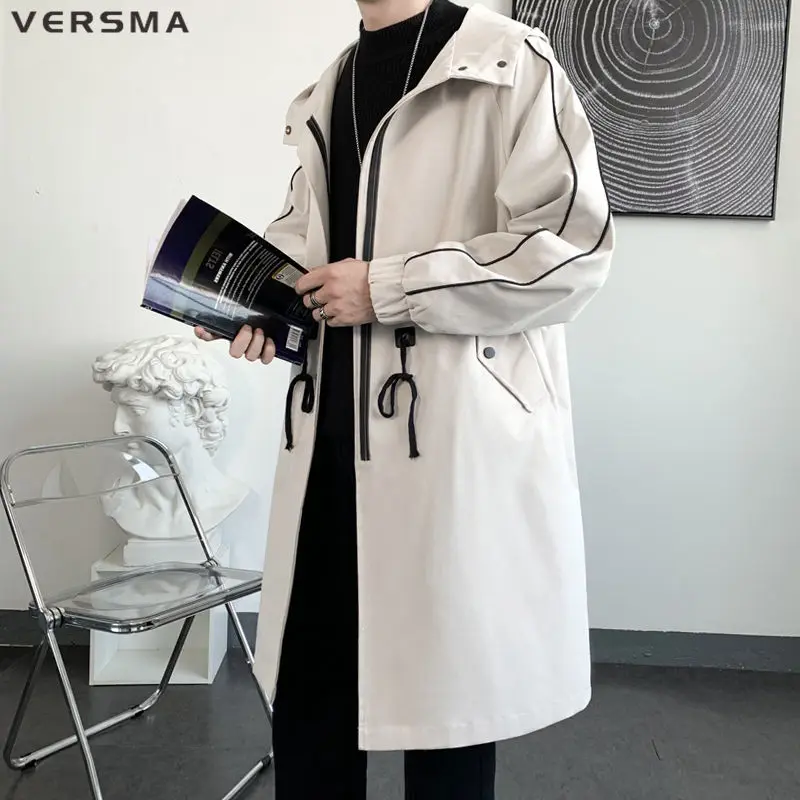 

VERSMA Korean Harajuku Kpop Punk Rock Trench Coat Men British Style Hip Hop Classic Oversize Mens Black Trench Coats Windbreaker