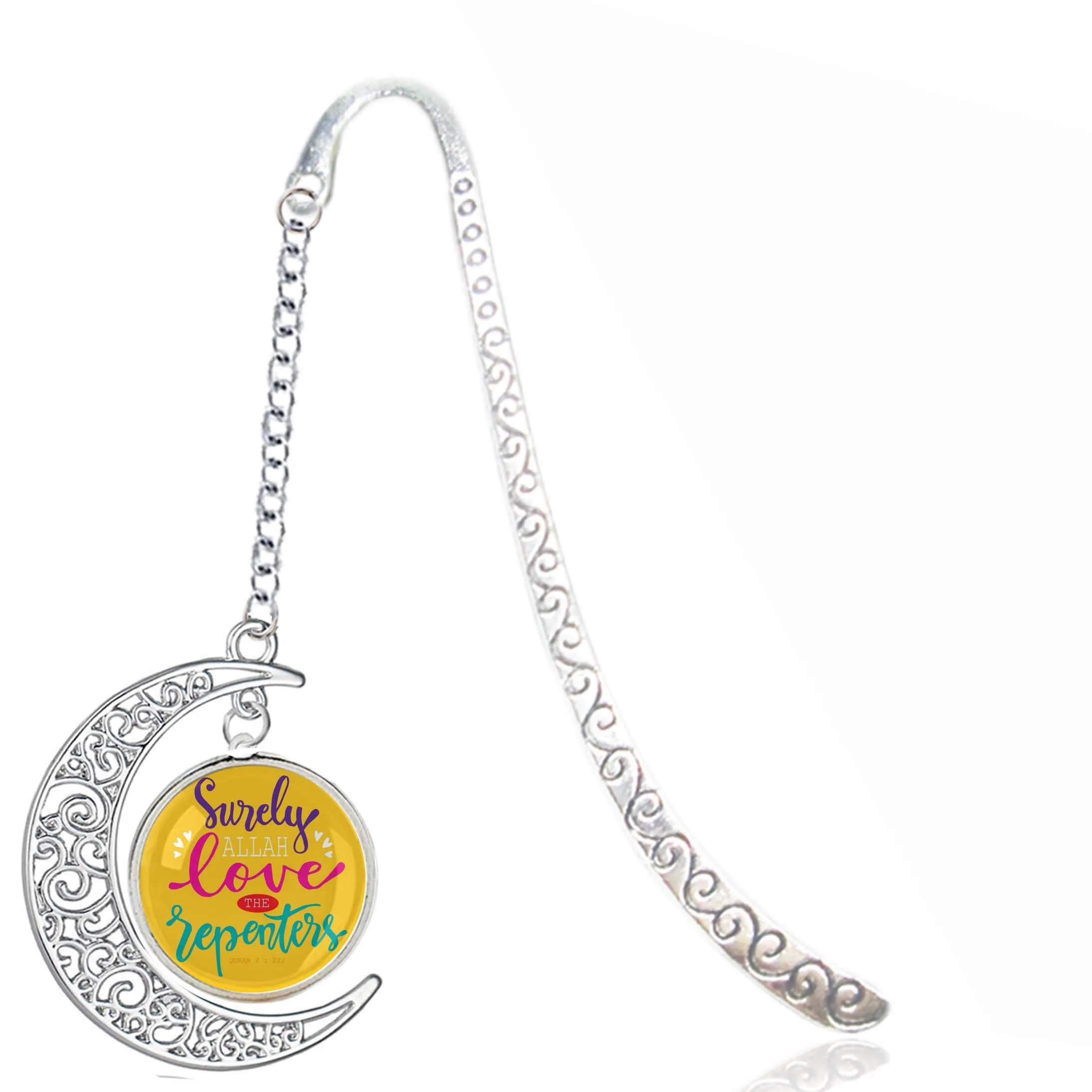 

Quran 2 222 - Surely Allah Loves The Repenters - Bookmark with Muhammad Allah Moon Pendant Koranic Quote For Allahu Akbar Gifts