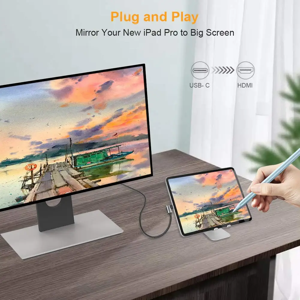 كابل USB نوع C إلى HDMI محول 4K 60Hz HDR 18Gbps الزاوية اليمنى لسوني ماك بوك برو LED العارض صندوق التلفزيون عصا