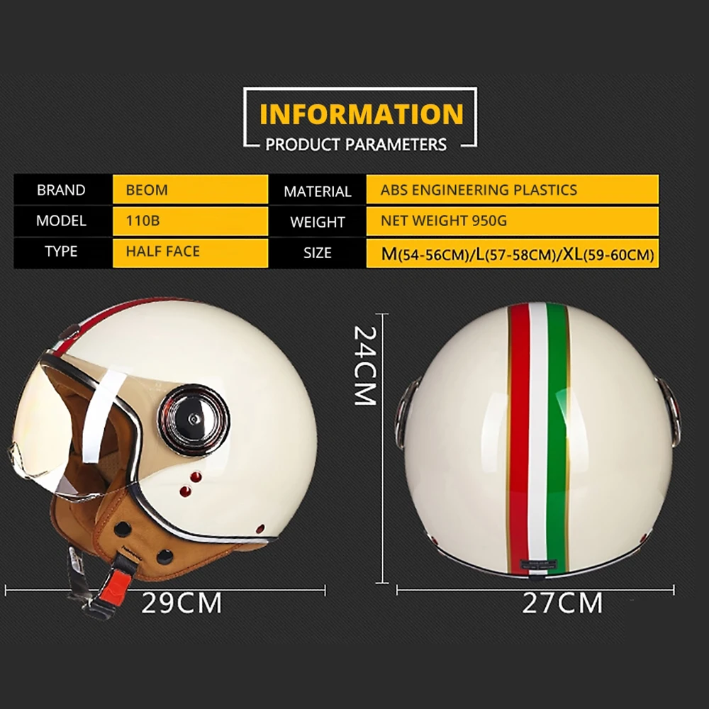 Motorcycle Helmet 3/4 Open Face Vintage Casco Moto Men Retro Moto Helmet Summer Scooter Motorbike Riding Helmet Casque Moto 110B