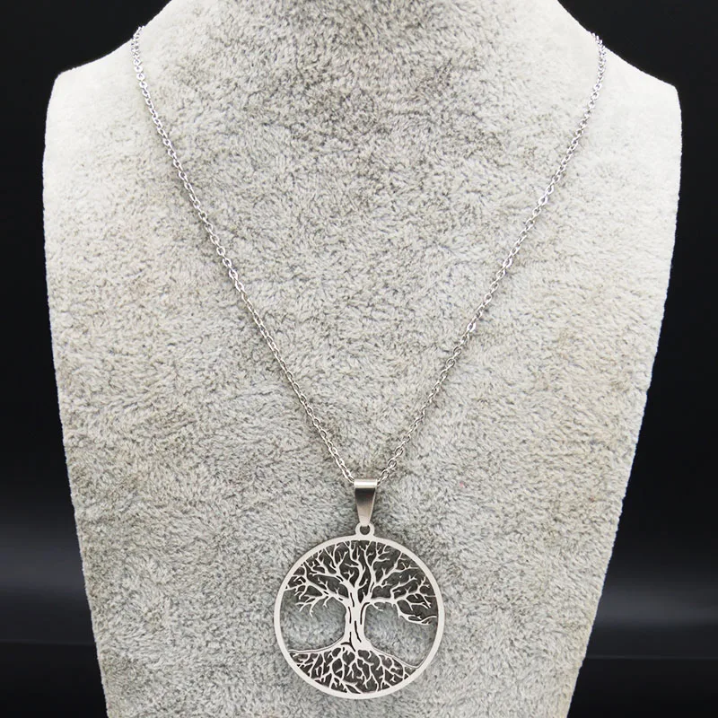Ästhetische Lebensbaum-Halskette für Damen und Herren, Edelstahl-Anhänger in Silberfarbe, Amulett-Geschenk-Schmuck, Arbol De La Vida – Detail 6