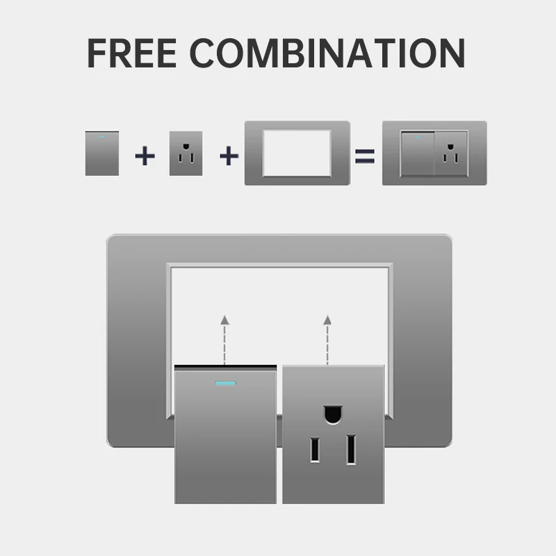 PSSRISE US Standard Wall Switch Socket Gray PC Panel DIY Multifunctional Switch Power Outlet USB Combination 118mm*72mm