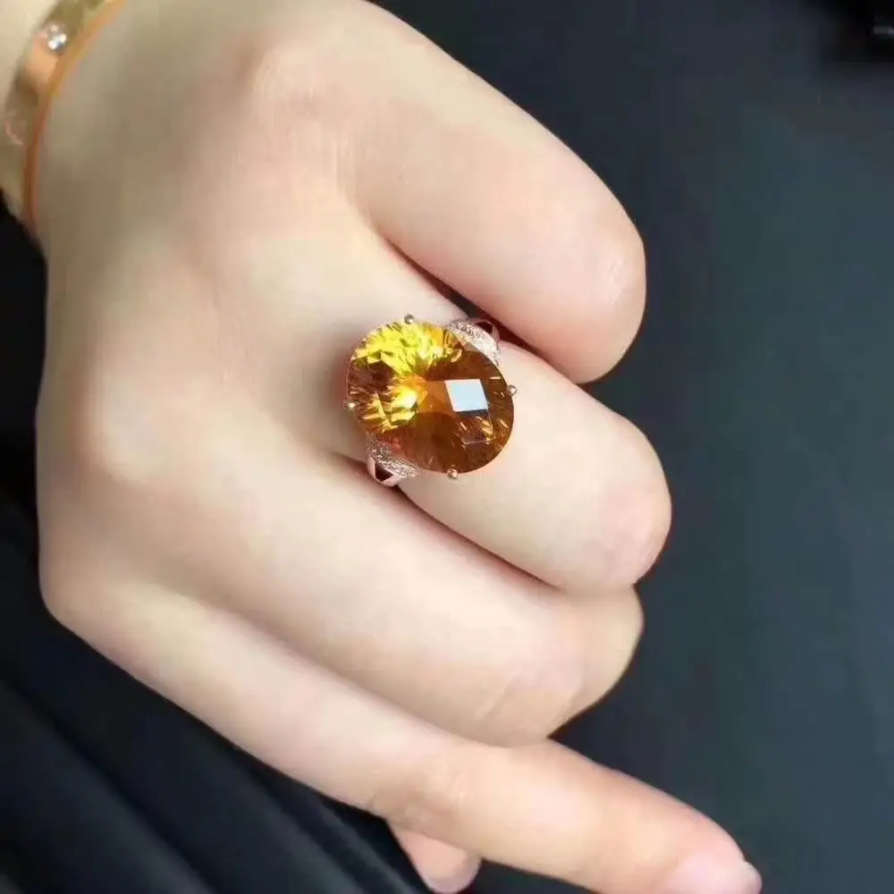 

Natural And Real Yellow Citrine Stone Rings Solid 925 Silver Gemstone Ring For Women's Wedding Party Elegant Jewelry