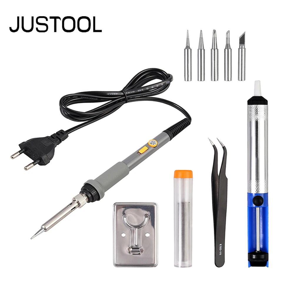 

JUSTOOL 60W 220V 50Hz Soldering Iron With On Off Switch Soldering Station Soldering Iron Soldering Desoldering Pump Set