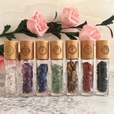 

10ML Transparent Glass Essential Oil Crystal Roller Ball Perfume Bottle with Gems roller bamboo lids natural portable refillable