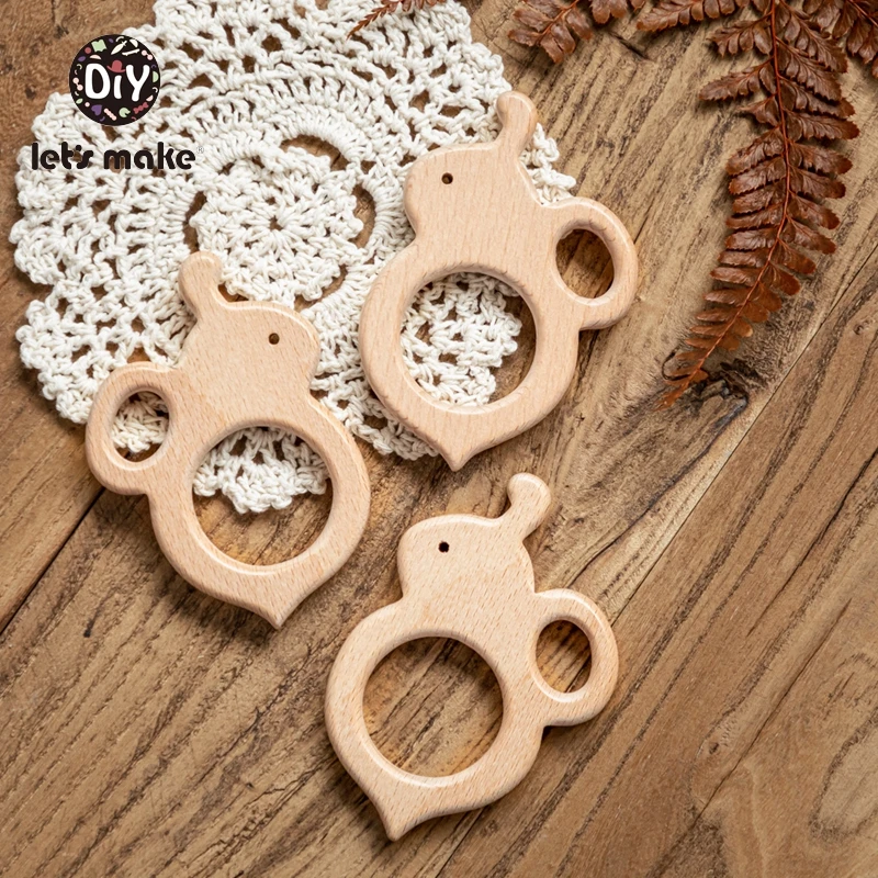 Let\'s Make Baby Teether Wooden Rodent Bunny Ear 1pc Bee BPA Free Animal Beech Pendant For Pacifier Baby Products For Newborns