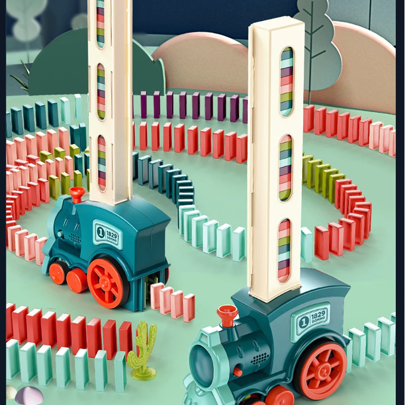 Children Toy Dominoes Children's Electric Train Set Sound And Light Automatic Licensing Release Domino Block Educational DIY Toy