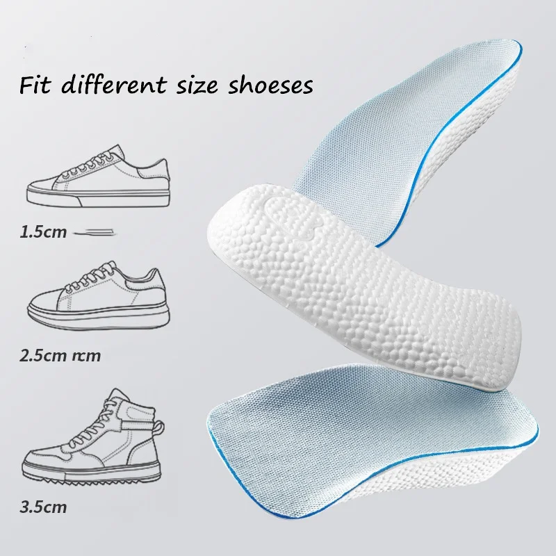 아치 지원 높이 증가 Insoles 경량 소프트 탄성 리프트 남성 여성 신발 패드 1.5CM 2.5CM 3.5CM 높이 리프트